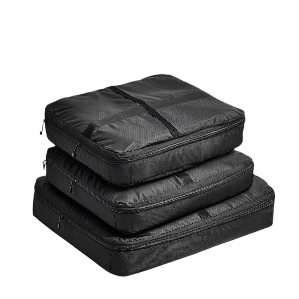 Taver Packing Cube Set - 3 Piece Modular Travel System - Industrial Grade Compression Bag - Professional Grade Volume Optimization - Matte Black