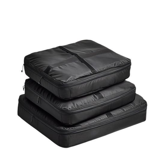 Taver Packing Cube Set - 3 Piece Modular Travel System - Industrial Grade Compression Bag - Professional Grade Volume Optimization - Matte Black