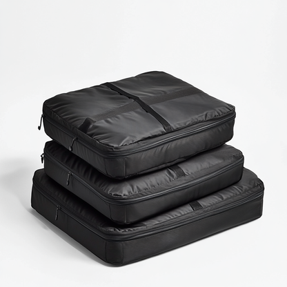 Taver Packing Cube Set - 3 Piece Modular Travel System - Industrial Grade Compression Bag - Professional Grade Volume Optimization - Matte Black